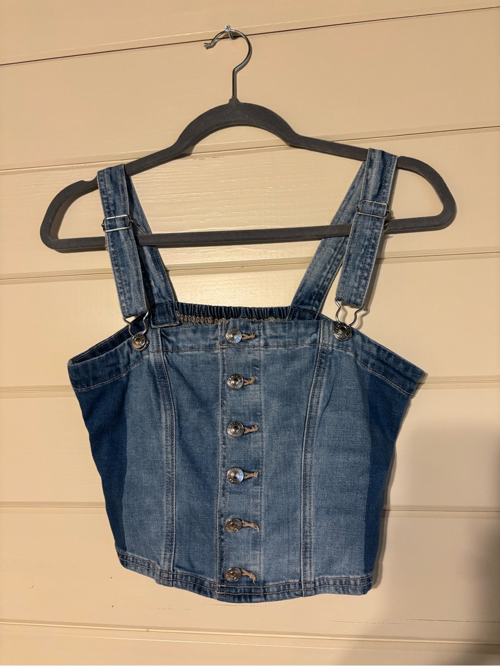 American Eagle Denim Button-Front Overall Crop Top - Picture 1 of 2